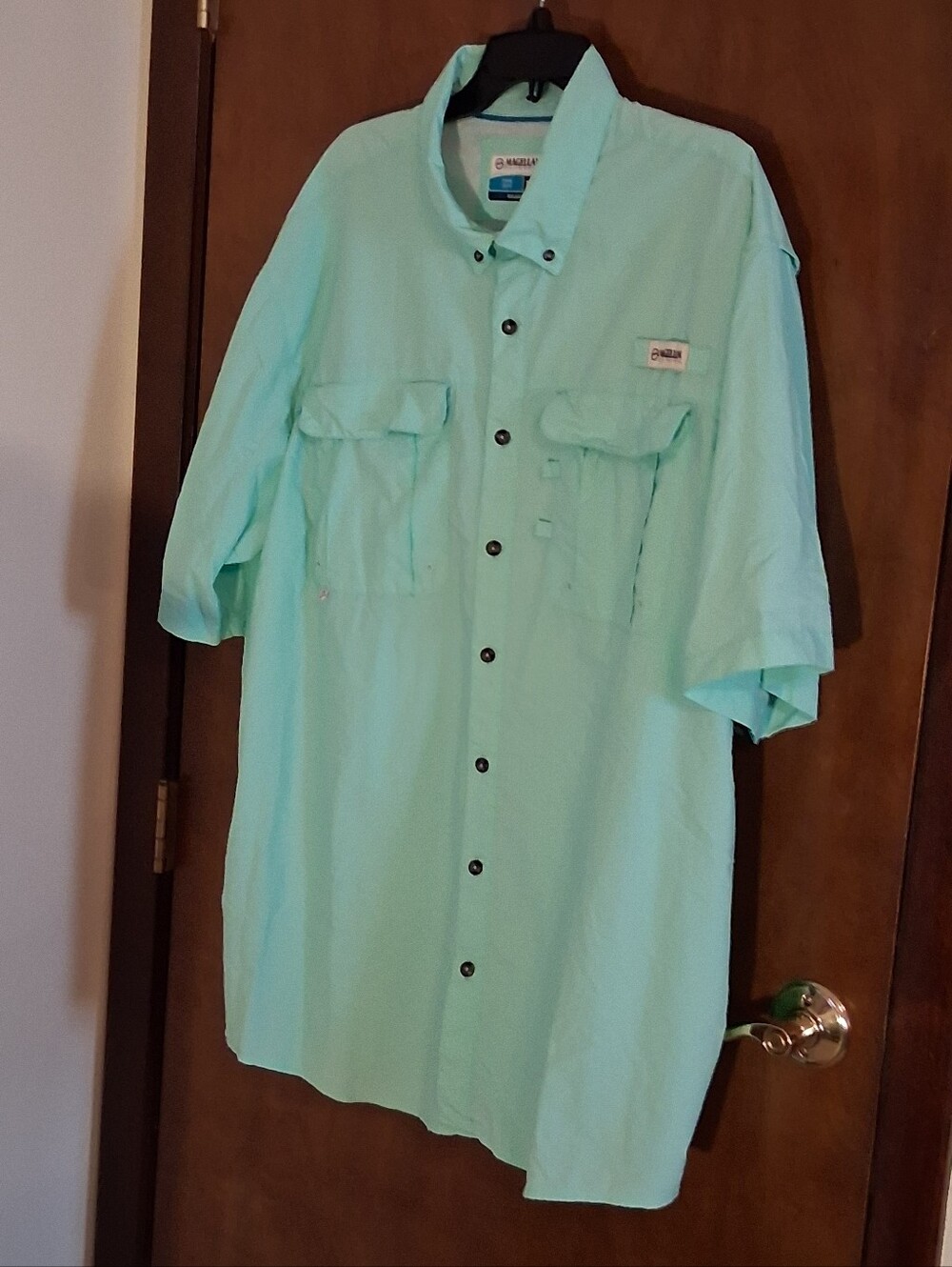 Magellan Outdoors Fish Gear 2XL Aqua Fishing Shirt Vented Back Nylon Short Sleev